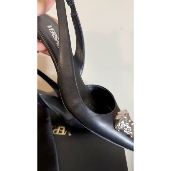 versace silver medusa sling back kitten heel - Picture 6 of 6